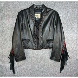 Vintage Pioneer Wear Leather Fringe Jacket Women’s Size XL Black Southwest